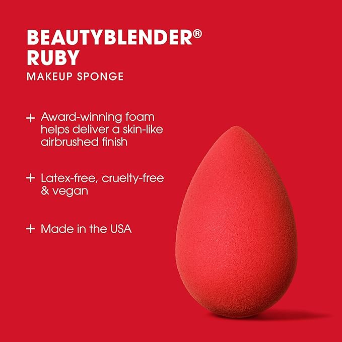 Beautyblender® | Ruby Beauty Blender Makeup Sponge, Super-Soft Foam Easily Blends Foundations, Powders & Creams, Made in USA, Reusable, Washable, Streak Free Application, Vegan, Cruelty Free-GlimoraGlow
