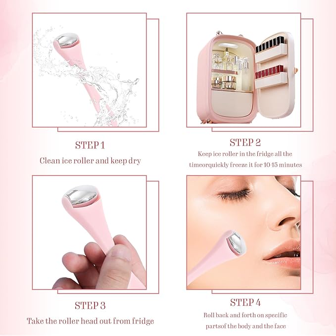 TORMEN Mini Eye & Face Rollers, Stainless Steel Eye Massage Ice Roller, Facial Beauty Tool for reduces puffy eyelids, Dark Circles Relief, Skin Care,muscle soreness,Facial cold compress (2pcs, Pink)-GlimoraGlow
