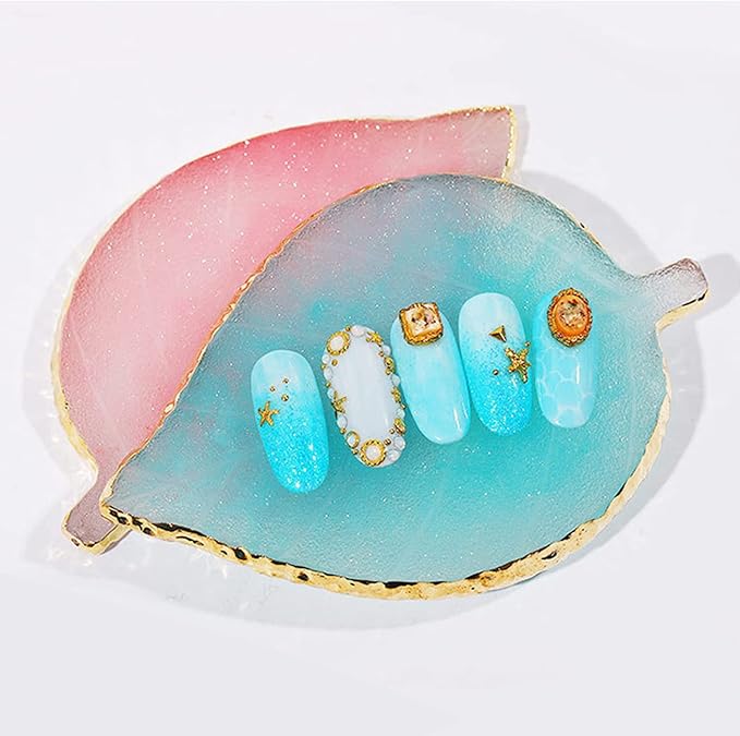 1 Piece Nail Art Palette Nail Polish Palette Mixing Palette Makeup Plate Nail Plates for Nail Art Nail Tip Holder Nail Art Display (Blue Leaf)-GlimoraGlow