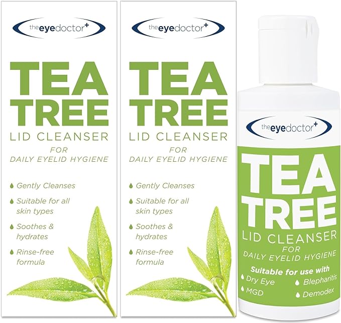 The Eye Doctor Tea Tree Lid Cleanser Twin Pack - 2X 100ml – Daily Hygiene Remove Debris & Make-up Eyelid Eyelashes – For Sensitive Eyes – Tea Tree Oil Argan Oil Coconut Oil & Micellar Water-GlimoraGlow