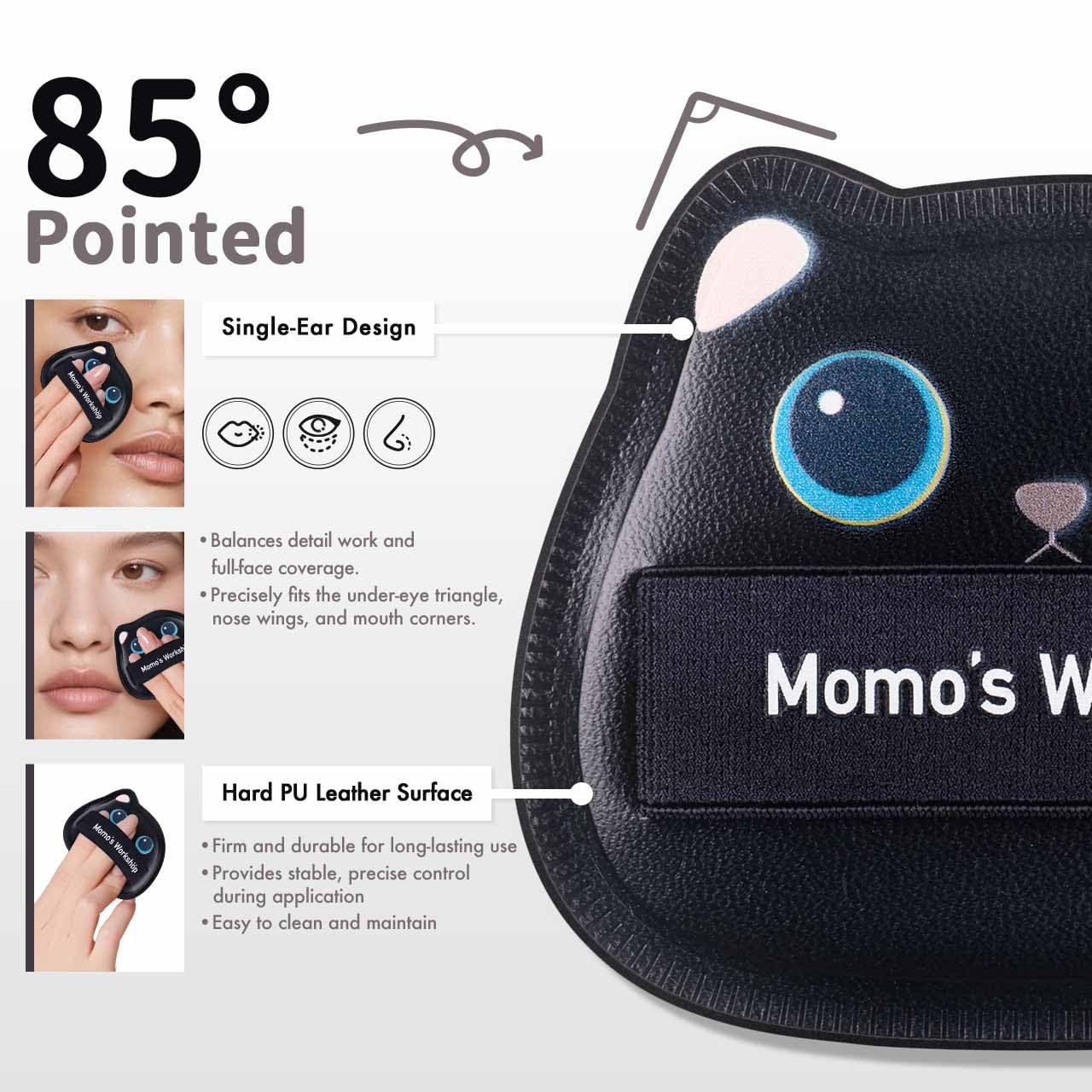 Black Cat Toto Airy Marshmallow Puff,Makeup Sponge,Rubycell Material,Pointed Tip for Concealer + Flat Side for Foundation, Longwear Makeup, Travel Friendly & Reusable,2pcs Puffs & Storage Case-GlimoraGlow