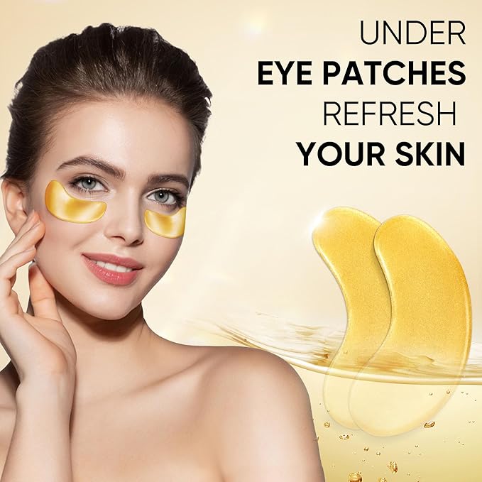 200Pcs/100 Pair Under Eye Patches Gold for Dark Circles, Puffy Eyes, and Wrinkles, 24K Gold Eye Mask for Face, Eye Cream for Men and Women-GlimoraGlow