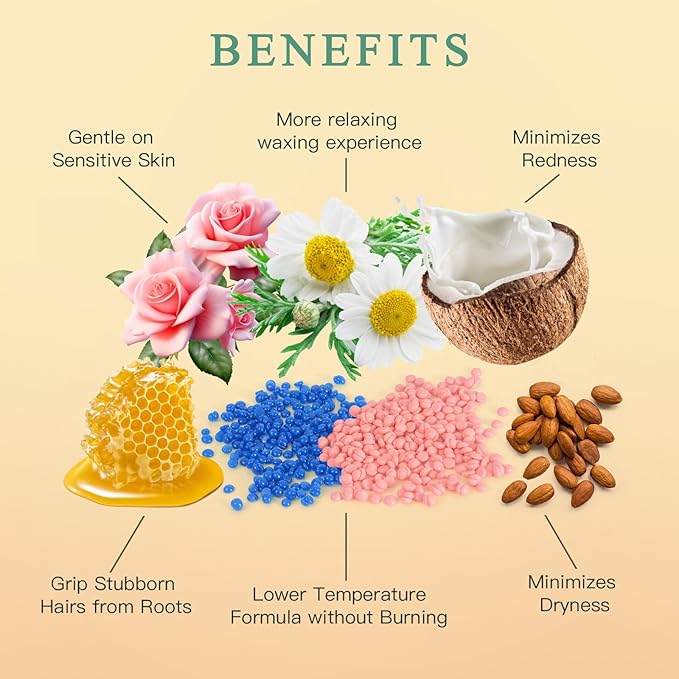 1.3Lb/21oz Wax Beads for Brazilian, Eyebrow, Face, Bikini, Legs, Arms Waxing - 6 Packs with 10 Wax Spatulas for Women and Men-GlimoraGlow