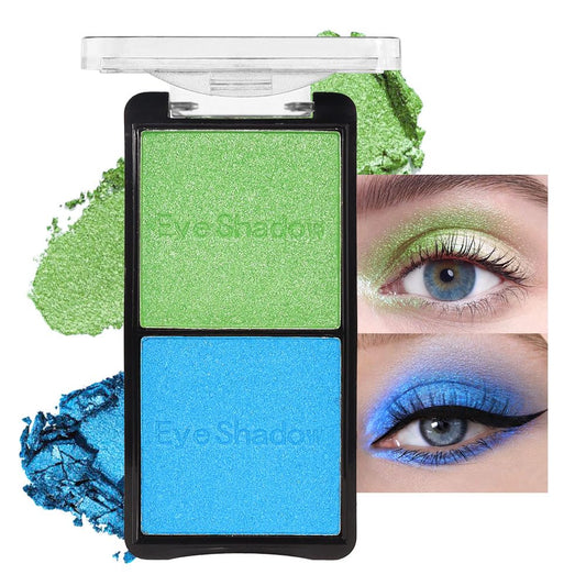 2 colors eye shadow makeup palette, Blue & Green Eyeshadows Halloween Birthday Party Wear, high pigment eye, matte & shimmer metal eye shadow powder, Blendable, Ultra-Pigmented(02)-GlimoraGlow