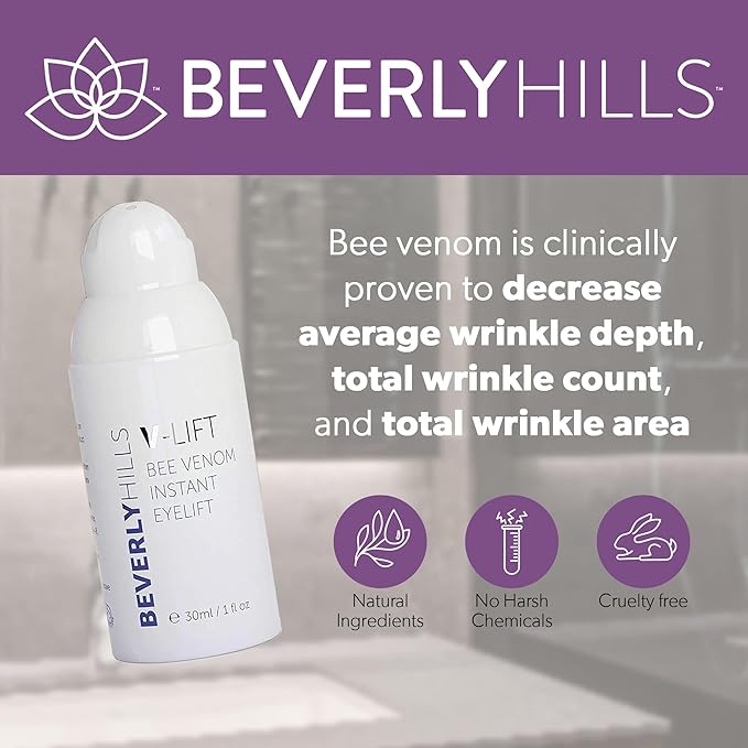 Beverly Hills V-Lift Instant Eye Lift and Eye Tuck Bee Venom Serum for Puffy Eyes, Dark Circles, Wrinkles, and Under Eye Bags Treatment for Women and Men | 30mL (120 Day Supply)-GlimoraGlow