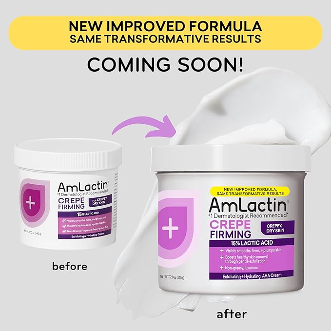 AmLactin Crepe Firming Cream - 12 oz Body Cream with 15% Lactic Acid - Exfoliator and Moisturizer for Crepey, Dry Skin (Packaging May Vary)-GlimoraGlow
