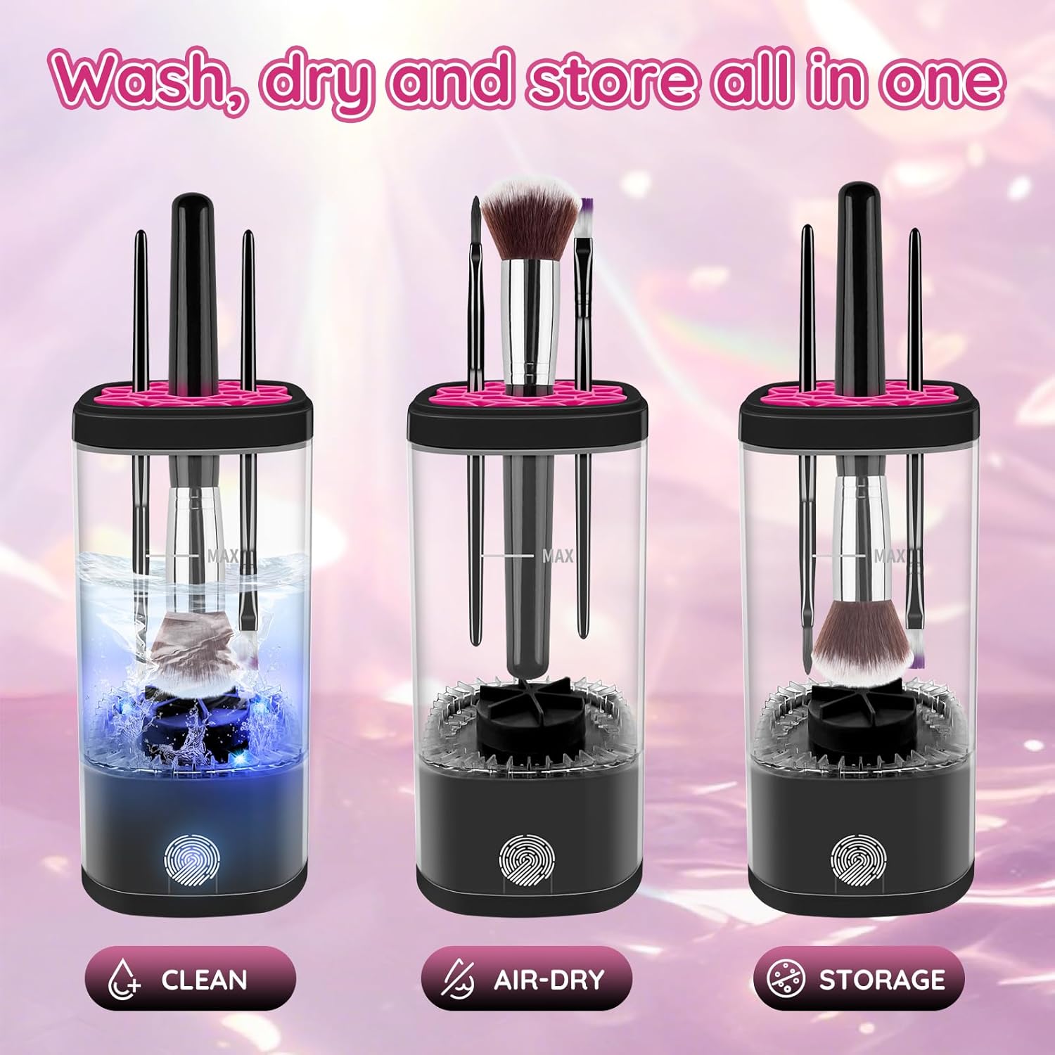 Electric Makeup Brush Cleaner Machine, Ultimate Efficient Automatic Cleaner for All Types of Makeup Brushes - Black Pink-GlimoraGlow
