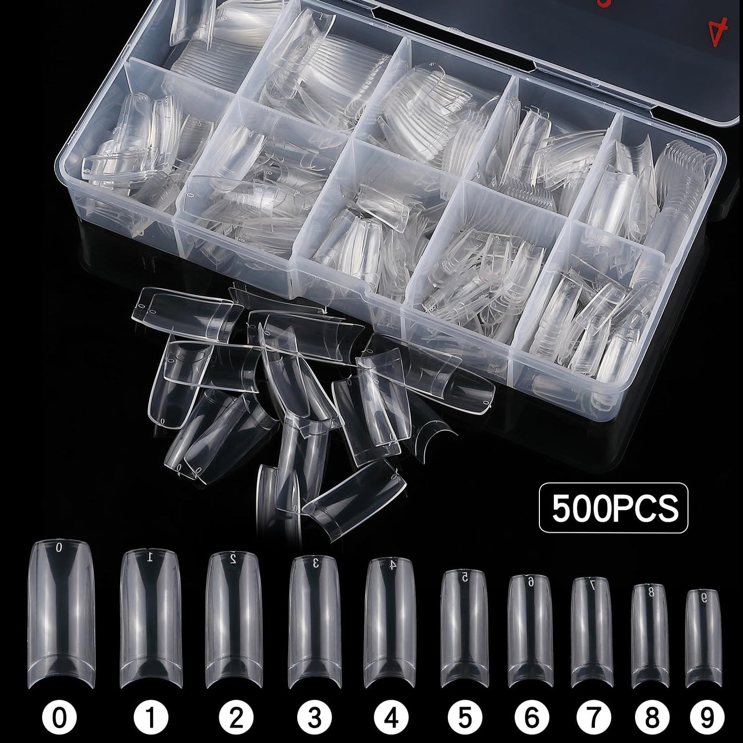 1000pcs Clear and Natural Acrylic Nail Tips,10 Size French Nail Tips For Acrylic Nails Half Cover False Nails Extension Artificial Fingernails-GlimoraGlow