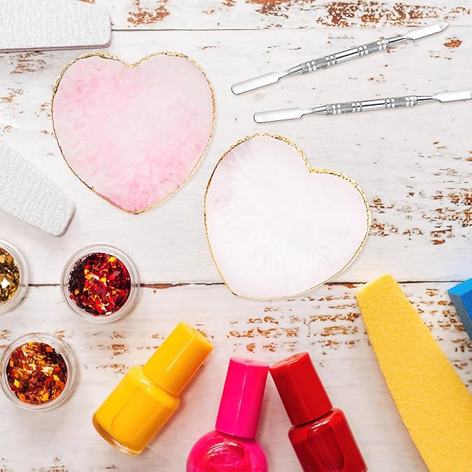 2 Pcs Resin Nail Art Palette and 2 Pcs Nail Brush, Color Palettes Cosmetic Mixing Tools, Nail Polish Palette with Stainless Stirring Rod for Nail Salons and Beginners (White, Pink)-GlimoraGlow