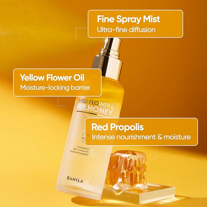 BANILA CO Miss Flower & Mr Honey Propolis Ampoule Mist | Nourishing Skin Double Layer & Moisturizing Makeup Fixer Setting Spray | Hydration Boost, Radiant Glow Serum (99ml / 3.34 fl oz)-GlimoraGlow