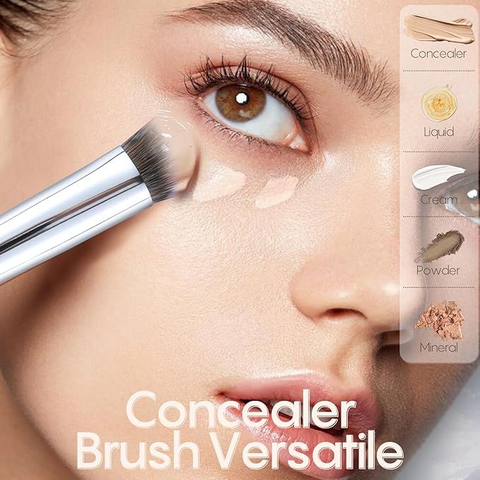 GLO&RAY Concealer Brush Under Eye - Makeup Brush Angled Flat Teardrop, Nose Contour for Powder Pro Concealing Blending for Liquid & Cream Cosmetic, Foundation Brushes Small With Dust Cover (White)-GlimoraGlow