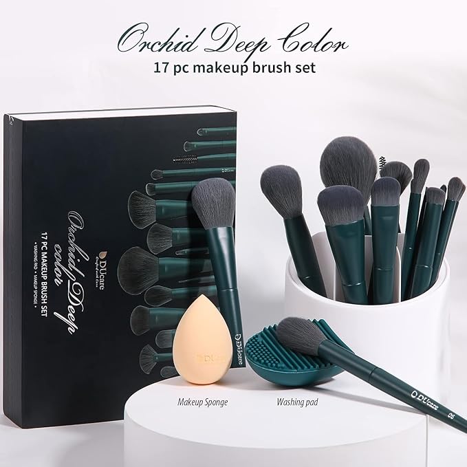 DUcare 17Pcs Professional Makeup Brush Set Complete Kit with Brush Cleaning Mat and Makeup Sponge, Ideal for Foundation, Eyeshadow, Liquid Cream, Gift Box Set-GlimoraGlow