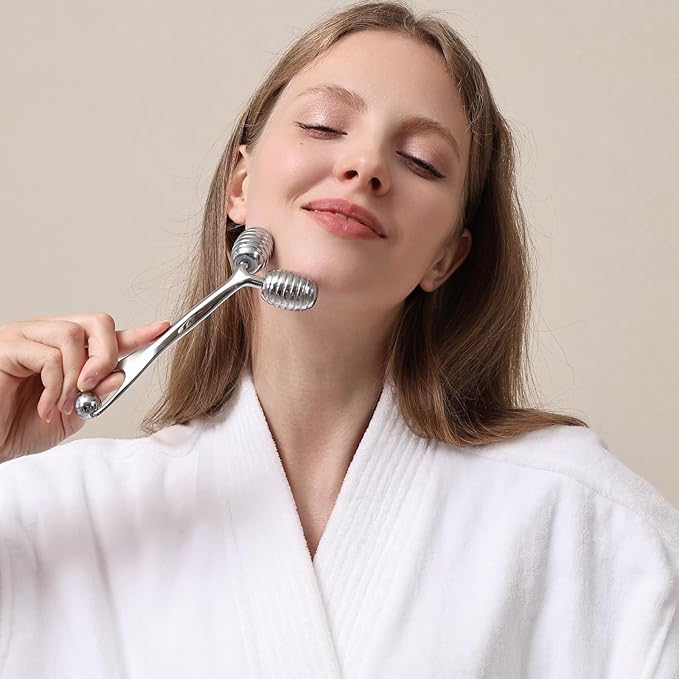 Stainless Steel Face Roller - Metal Facial Cooling Massager for Face and Eyes, Esthetician Supplies Cold Roller for Puffiness, Wrinkles, Dark Circles-GlimoraGlow