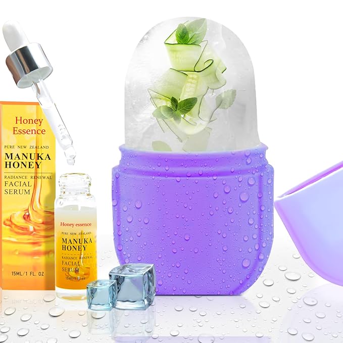 Ice Roller for Face,Ice Face Roller Skin Care ,Face Ice Pack Ice Facial and Eyes Cube Massager tools.Contains Essence Set (Set-Purple)-GlimoraGlow