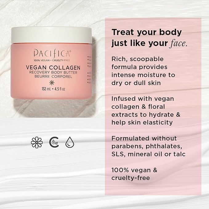 Pacifica Beauty | Vegan Collagen Body Butter | Hydrating, Nourishing, Moisturizer | Long-Lasting Hydration | Cream Lotion for Dry Skin | Light Floral Scent | Paraben Free | Vegan + Cruelty Free-GlimoraGlow