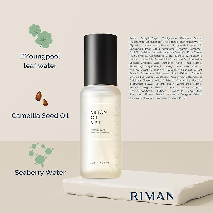 INCELLDERM Riman Vieton Oil Mist | 50ml | Bi-Phasic Hydration with Camellia Seed Oil & Seaberry Water | Korean Skincare Mist for Moisture, Balance & Radiance | Natural Facial Spritz Moisturizer-GlimoraGlow