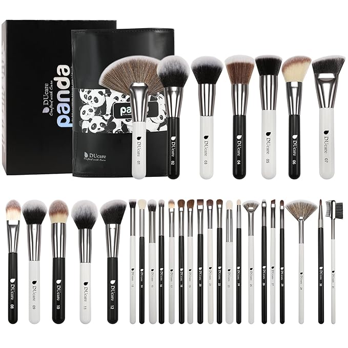 DUcare Professional Makeup Brushes 31Pcs Panda Series Makeup Brush Set Kabuki Foundation Blending Face Powder Blush Concealers Eye Shadows With Leather Case Organizer-GlimoraGlow