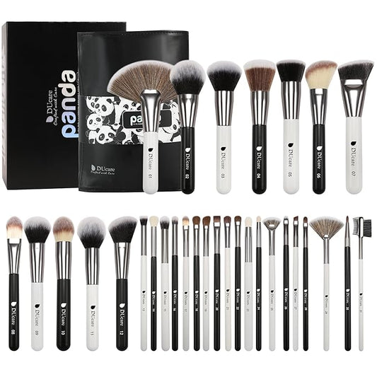 DUcare Professional Makeup Brushes 31Pcs Panda Series Makeup Brush Set Kabuki Foundation Blending Face Powder Blush Concealers Eye Shadows With Leather Case Organizer-GlimoraGlow