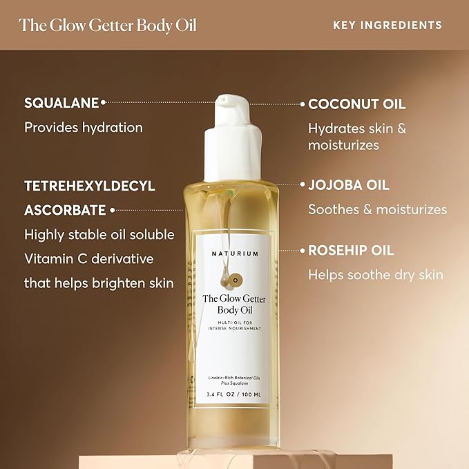 Naturium The Glow Getter Body Oil, Multi-Oil for Intense Nourishment, Hydrating & Moisturizing Formula, Vegan & Cruelty-Free, 3.4 oz-GlimoraGlow