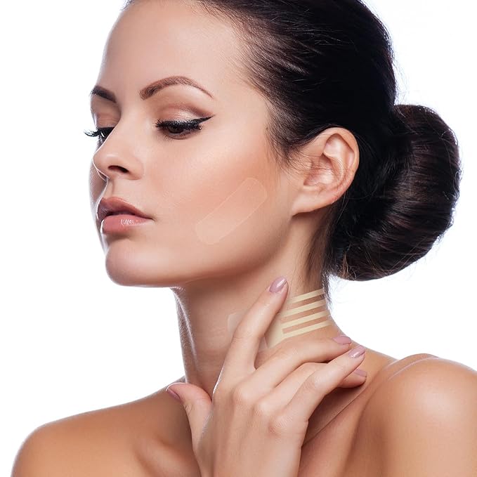 braxan 60 Pcs Neck Tape Lifting Invisible Set: Neck & Face Lift Tape Invisible - for Double Chin Jowls Eyes Sagging Skin, Special Events & Makeup-Friendly Use, Visible Results In Seconds-GlimoraGlow