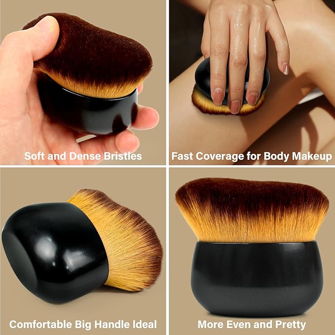Extra Large Body Makeup Brush For Self Tanner, Leg Makeup &Bronzer Blend,75 mm Wide-headed Kabuki Brush Provides More Even& Pretty Application, Sunscreen Face& Back Makeup Brush, Wet& Dry Use- Black-GlimoraGlow