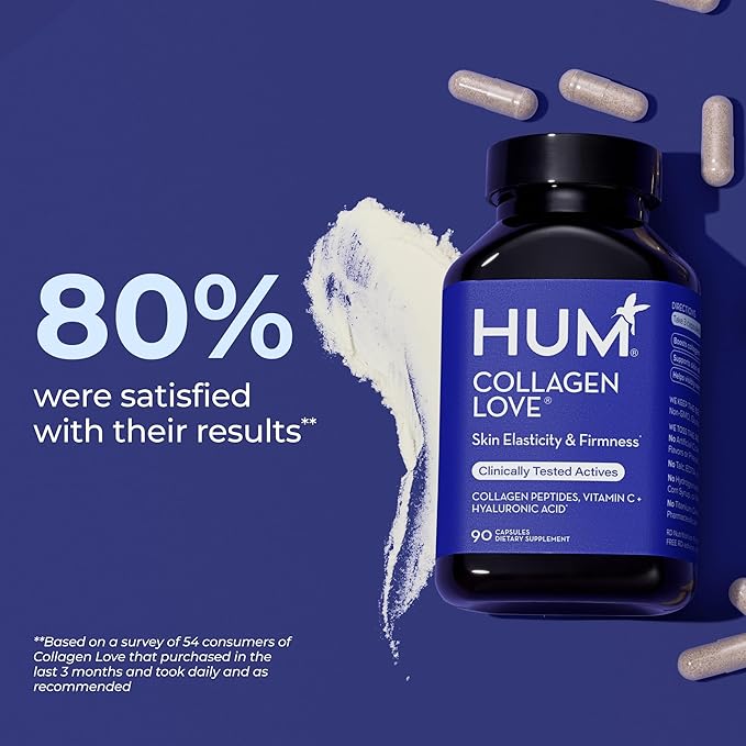 HUM Collagen Love Skin Supplement - Collagen Peptides w/Hyaluronic Acid & Vitamin C, Supports Firm Skin & Helps Minimize Signs of Aging - Supplements for Women and Men (90-Count)-GlimoraGlow