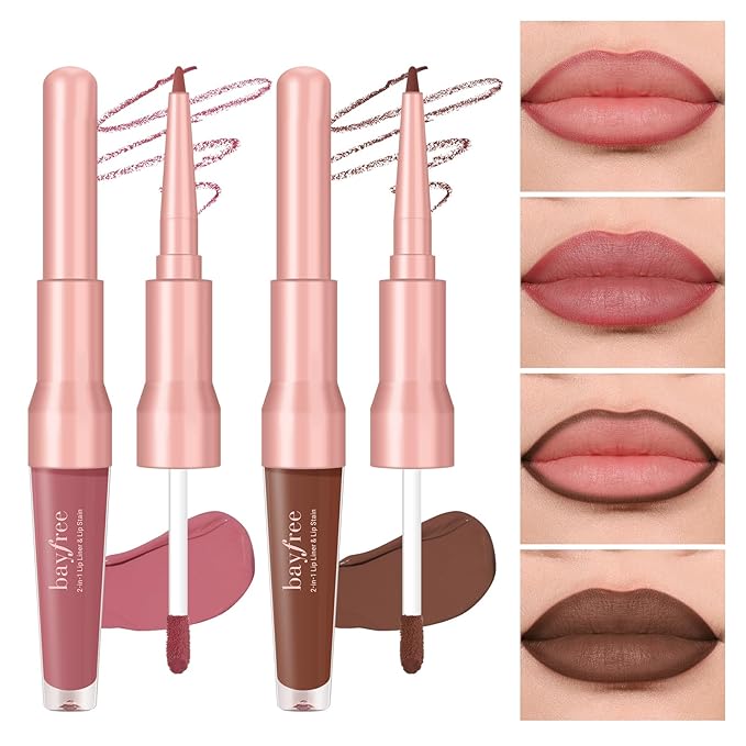 2 PCS Lip Liner and Lip Stain Combo Set, High Pigmented Long Lasting Velvet Lip Tint, Well-Defined Lipliner, Weightless Waterproof Not Animal Tested, Matte Finish Makeup-GlimoraGlow