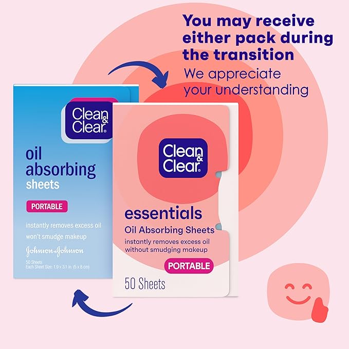 Clean & Clear Oil Absorbing Facial Sheets, Portable Blotting Papers for Face & Nose, Absorbing Blotting Sheets for Oily Skin to Instantly Remove Excess Oil & Shine, 3 x 50 ct-GlimoraGlow