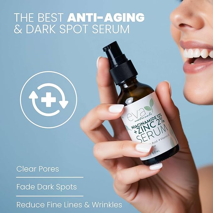 Eva Naturals Niacinamide 12% + Zinc Serum for Face – Dark Spot Remover, Pore Minimizer, Redness Relief, Hydrating Vitamin B3 with Botanical Hyaluronic Acid, Anti-Aging Facial Serum for Clear Skin-GlimoraGlow