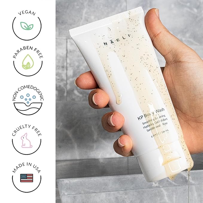 NAELI Keratosis Pilaris & Acne Exfoliating Body Wash Cleanser with 14% Glycolic & Salicylic Acid - Natural KP Bump Eraser & Strawberry Legs Treatment, Back & Butt Acne - Smooths & Hydrates, 6 oz-GlimoraGlow