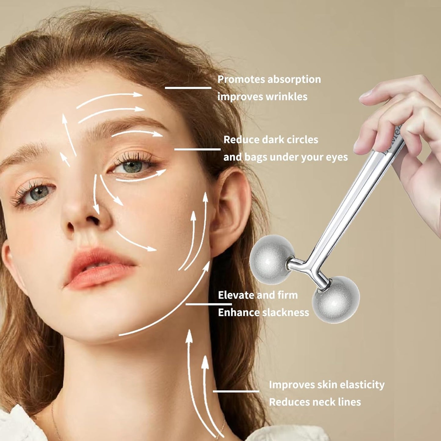 Face Roller Massager Skin & Gua Sha Facial Tools Stainless Steel, Facial Massage Skin Care for Face Neck Body, Reduce Puffiness Remove Wrinkles, Valentines Gift for Women-GlimoraGlow