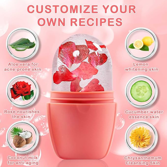 XHJRI Ice Face Roller Massager,Ice Cube Roller for Face, Eyes and Neck Naturally Conditioning and Skin Care,De-Puff Eye Bags,Reduce Migraine Pain,Reusable Massage Silicone Ice Mold (New Pink)-GlimoraGlow