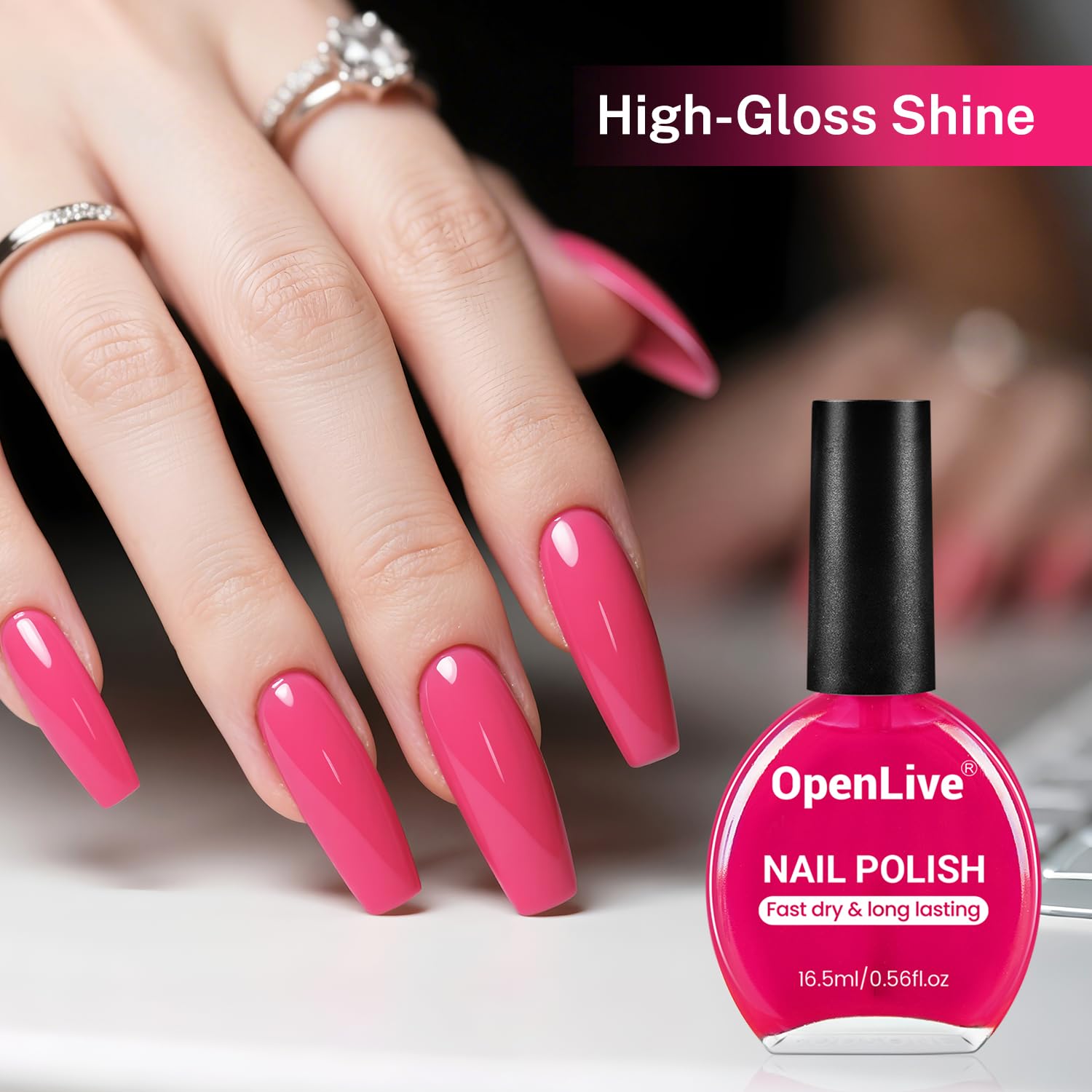 16.5ml Rose Pink Nail Polish Large Volume Quick Dry Nail Polish, Long Lasting Shine, Fingernail Toenail Nail Art DIY Home Travel Nail Art Gift-GlimoraGlow