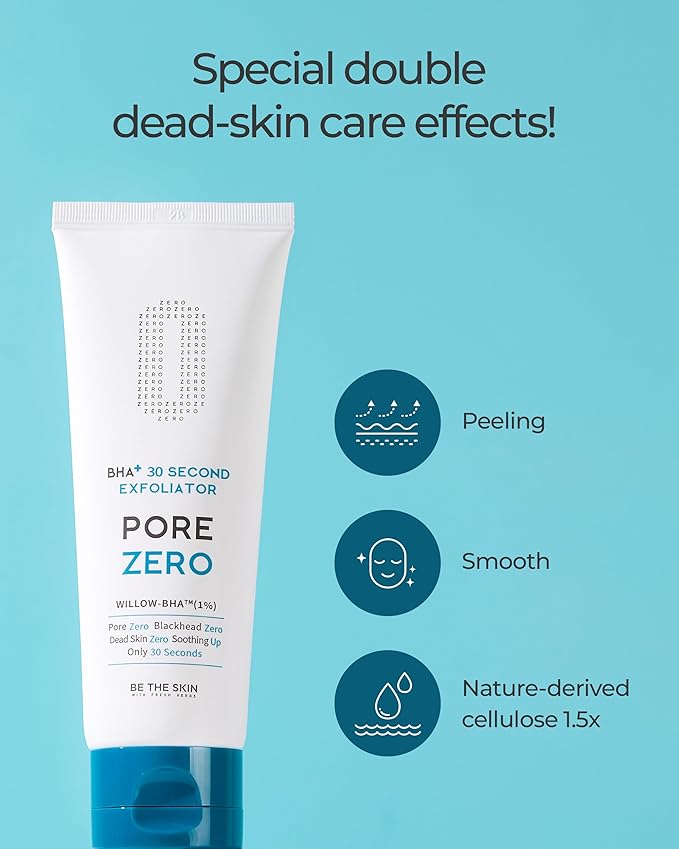 BHA+ Pore Zero 30 Second Exfoliator - Pore Erasing Face Peeling Gel with Salicylic Acid, Aloe Vera - Removes Dead Skin & Sebum - Glass Clear Skin, Korean Skincare, 3.38oz.-GlimoraGlow