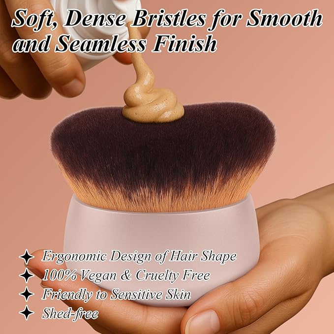 75MM Extra Large Self Tanner Kabuki Makeup Brush – Ultra Soft Dense Vegan Bristles for Body Makeup, Bronzer & Foundation–Applies Tanning Mousse, Lotion & Self Tanner–Khaki, Wet & Dry-GlimoraGlow