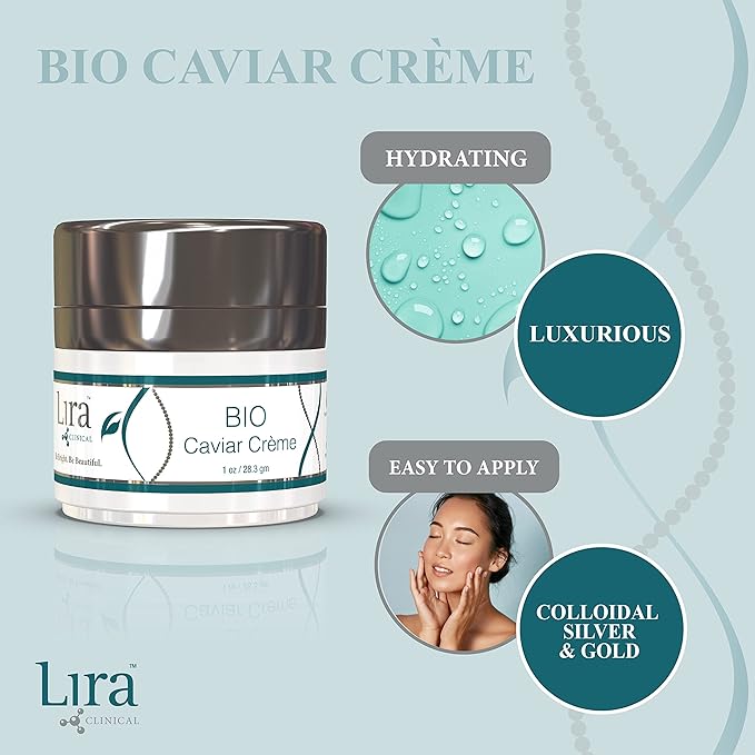 Lira Clinical BIO Caviar Crème - Daily Hydrating Facial Moisturizer with Advanced Peptide Complex and Vitamin C - Night Cream for Dry Skin - Travel Size Nourishing Cream for Skincare Routine - 1 oz-GlimoraGlow