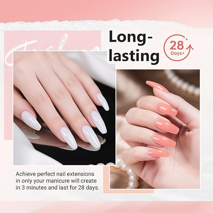 JEWHITENY Poly Nail Gel Set Clear Pink White Poly Extension Gel With Base Coat Top Coat Slip Solution French Manicure Need U V Lamp Curing for Finger Art and Home DIY-GlimoraGlow