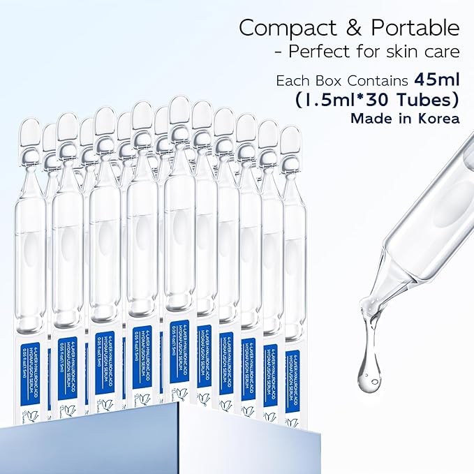 3% Hyaluronic Acid Serum for Face, Anti-Aging Hydrating Serum with 20,000 ppm Ceramide NP & 10,000ppm Acetyl Hexapeptide-8, Korean Skincare ultra hydrating serum, turm Skin/Sensitive Skin(1.5 ml*30)-GlimoraGlow