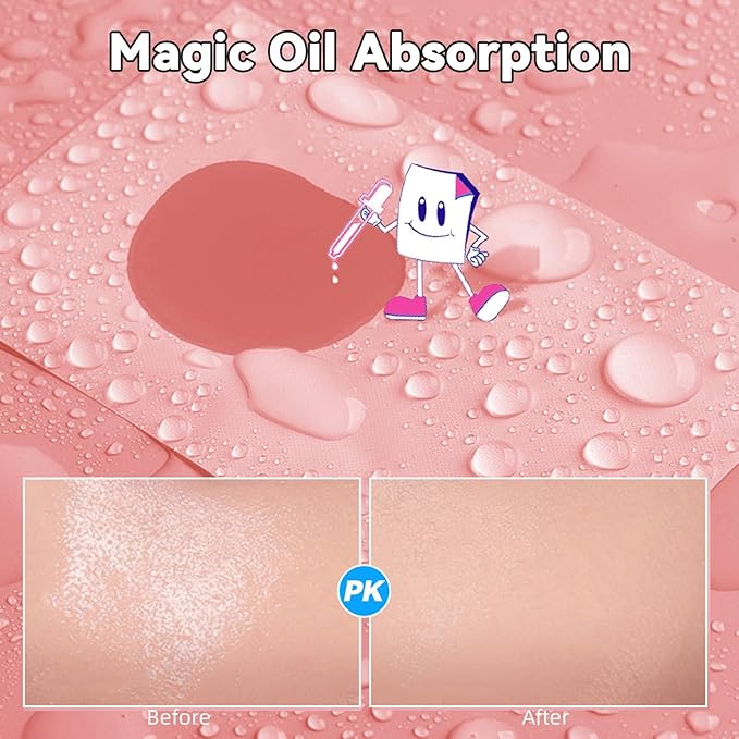 Oil Absorbing Tissues Oil Control Film, Oil Blotting Paper Same Series with Clean & Clear Oil Absorbing Facial Sheets for Oily Skin, 60 sheets Blue + 50 sheets Pink-GlimoraGlow