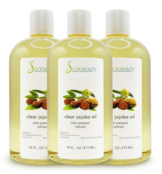 Soapeauty Clear Jojoba Oil | 100% Pure & Natural | Refined, Cold Pressed, Hexane Free | Moisturizing Oil for Skin, Face, Hair & Nails | 48 fl oz (3 * 16 fl oz)-GlimoraGlow