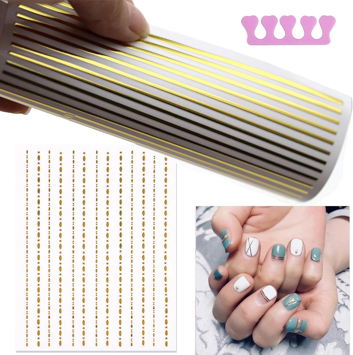 22 Sheets 3D Nail Adhesive Stickers for Women Gold Metallic Chain Line Nail Stickers Diamond Design Luxury Nail Art Decoration with with Tweezers Nail File Separators-GlimoraGlow