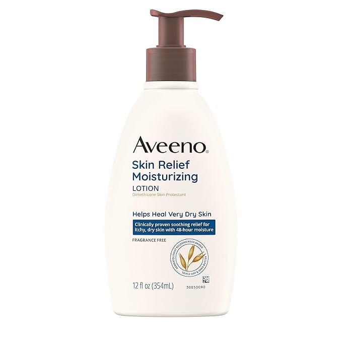 Aveeno Skin Relief Moisturizing Lotion for Very Dry, Itchy Skin with Soothing Triple Oat & Shea Butter Formula, Fragrance Free, 12 Fl. Oz-GlimoraGlow