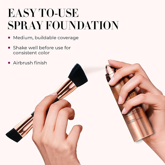 LUMINESS Silk Airbrush Spray Foundation & Buffing Brush Kit – Full Coverage Foundation & Dual-Sided Buffing Brush - Buildable Coverage, Anti-Aging Formula Hydrates & Moisturizes - Neutral Fair-GlimoraGlow