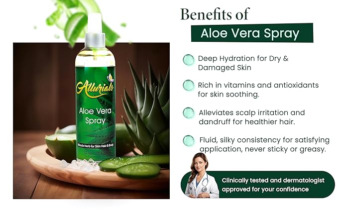 100% Pure & Organic Aloe Vera Spray, Clinically tested & Dermatologist approved, Hydrates & Heals Dry & Damaged Skin & Hair- 12 Oz-GlimoraGlow