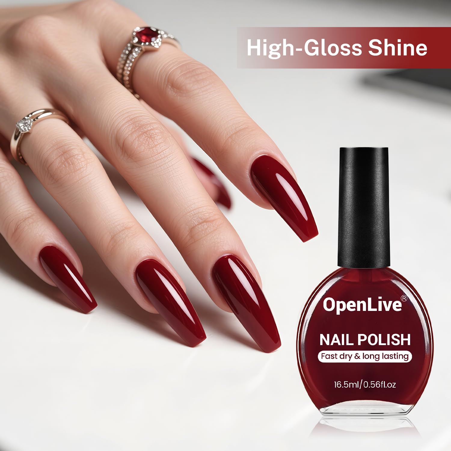 16.5ml Dark Red Nail Polish Large Volume Quick Dry Nail Polish, Long Lasting Shine, Fingernail Toenail Nail Art DIY Home Travel Nail Art Gift-GlimoraGlow