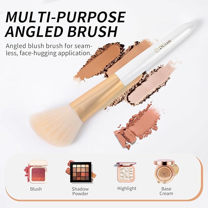 DUcare Angled Blush Brush, Fluffy Blush Brush for Cheeks, Multi-Purpose Face Makeup Brushes for Cream, Liquid Or Powder, Bronzers, Vegan & Cruelty-Free-GlimoraGlow