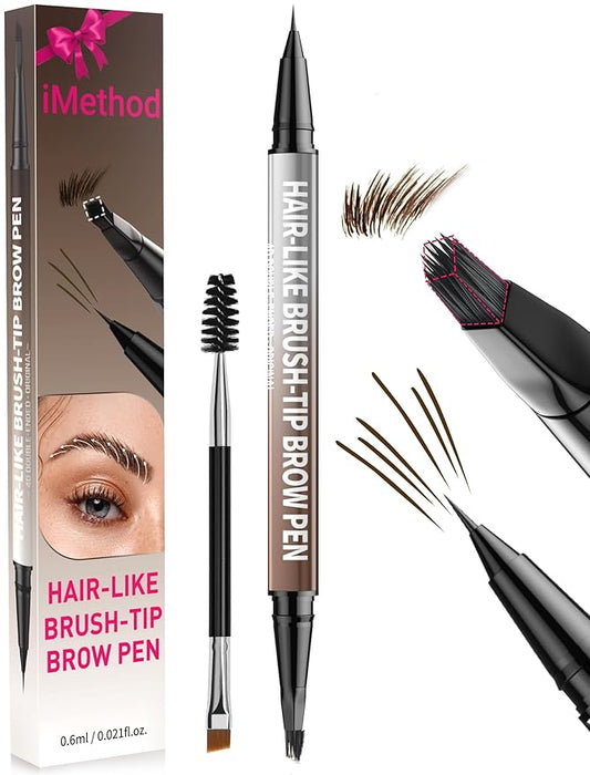 iMethod Eyebrow Pen - Eyebrow Pencil,2-in-1 Eyeliner Dual-Ended Microblading Eyebrow Pencil Long Lasting Waterproof Hair-Like Brow Pencil,with Eyebrow Brush,Eyebrow Pencils for Women,DarkBrown-GlimoraGlow
