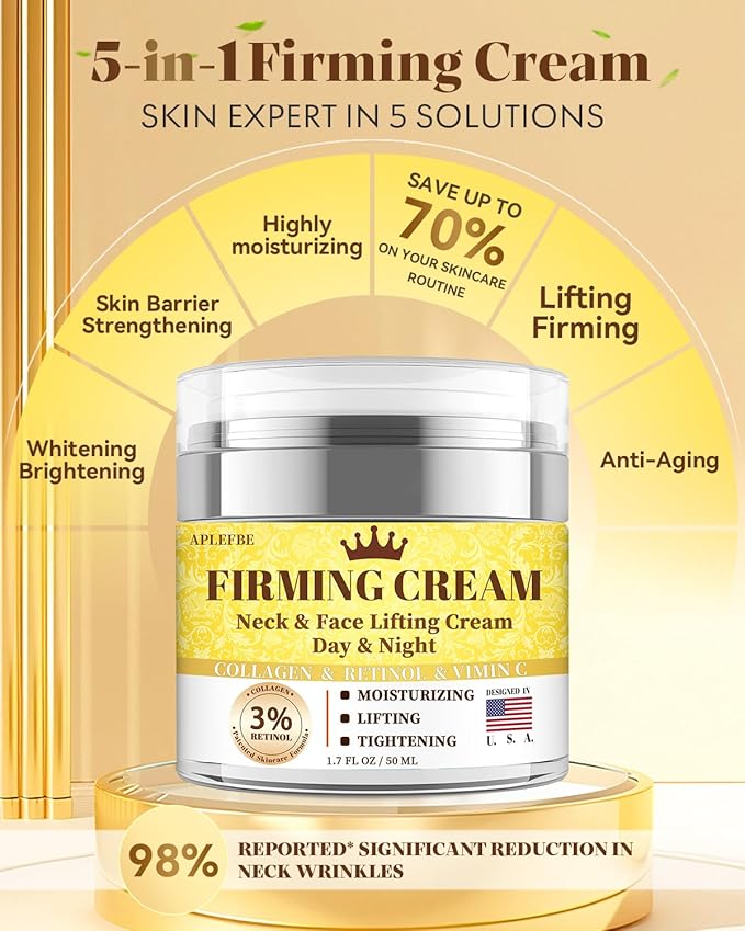 3% Retinol Cream Face Moisturizer, Anti Aging Neck Firming Cream with Collagen, Day & Night Face Cream with Hyaluronic Acid, Lifting & Tightening Wrinkle for Women & Men, 1.7 FL OZ, 3PC-GlimoraGlow