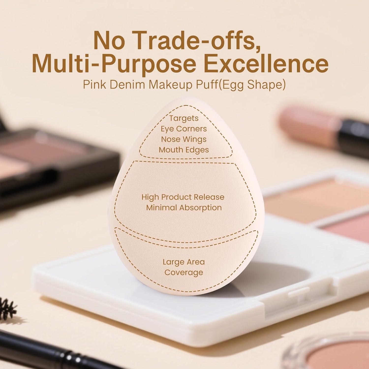 Pink Denim Makeup Sponges,Super Soft Blenders Sponge for Liquid Foundation Sponge,Large&Soft Yet Bouncy Rubycell,Egg&Flat Edge shape for Dry/Combination Skin,Travel Friendly,2pcs &Storage Case-GlimoraGlow