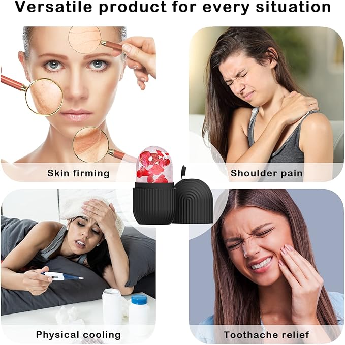 ice face roller, ice mold for face and Eyes, Reusable Massage Silicone Beauty Tool, Naturally Conditioning And Skin Care, De-Puff Eye Bags, Reduce Migraine Pain (Black)-GlimoraGlow